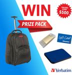Win a Prize Pack Worth $500 (Paris Backpack Roller/ 1TB Hard Drive/$100 Officeworks GC) or a $50 Officeworks GC from Verbatim