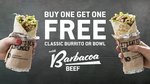 Buy 1, Get 1 Free Classic Barbacoa Beef Burritos and Bowls, May 23 @ Zambrero