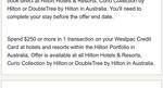 Westpac Credit Card $50 Cashback on $250 Spend @ Hilton Hotel