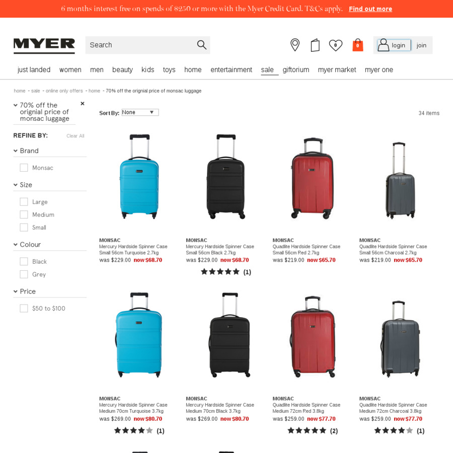 myer carry on luggage