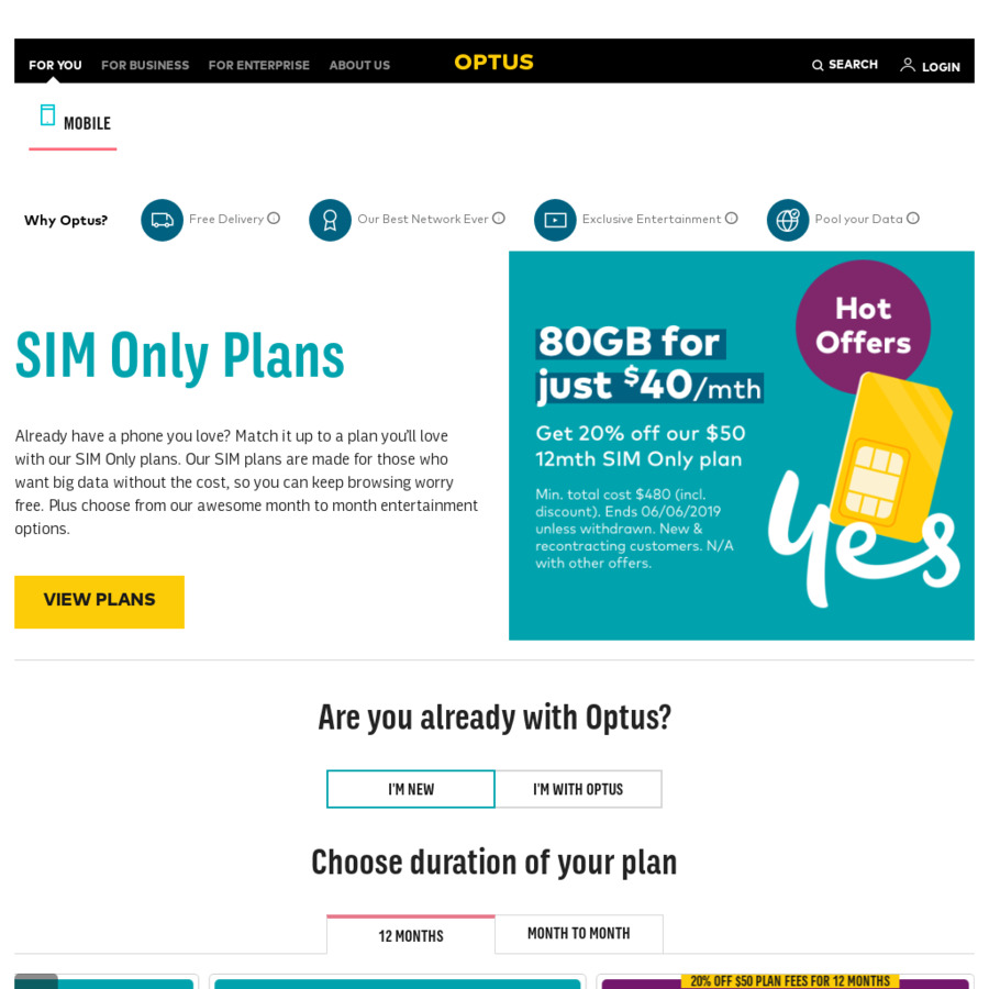 Optus SIM Only Plan: $40/Mth over 12 Months with 80GB, Unlimited Calls