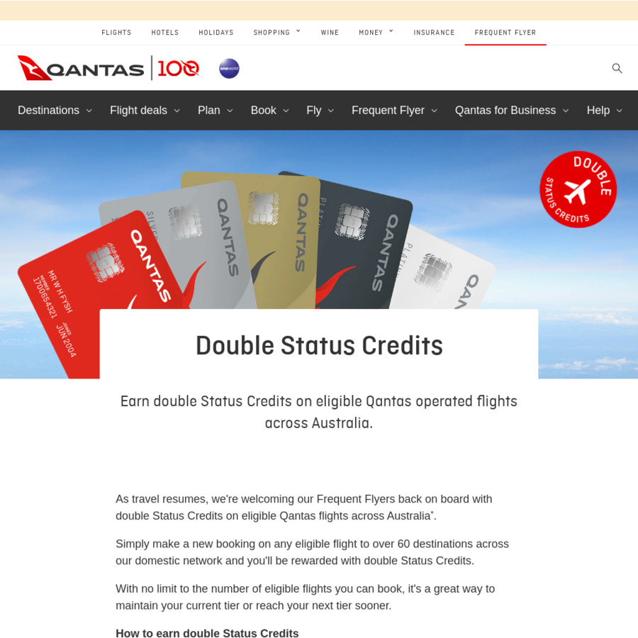 Qantas Double Status Credits on Domestic Flights OzBargain