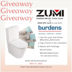 Win a Free ZUMI Toilet Suite and $250 to Spend in Store from Burdens Bathrooms