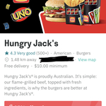 25% off with $10+ Spend at Hungry Jacks Delivery (Free Delivery to VIC) @ Deliveroo