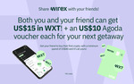 Wirex Referral Bonus - Referrer & Referee Each Get US$15 Worth of WXT, Referee Also Gets US$10 Agoda Voucher