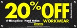20% off King Gee and Hard Yakka Workwear + $10 Delivery ($0 in-Store/ $100 Order) @ Lowes
