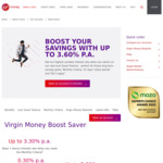 Virgin Money Boost Saver 3.30% p.a. Interest (3.60% p.a. with Lock Saver), Monthly Criteria Apply @ Virgin Money