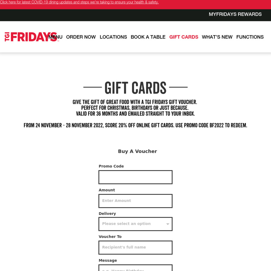 20 Off TGI Fridays Gift Cards Minimum 20 Spend TGI Fridays   740017x 