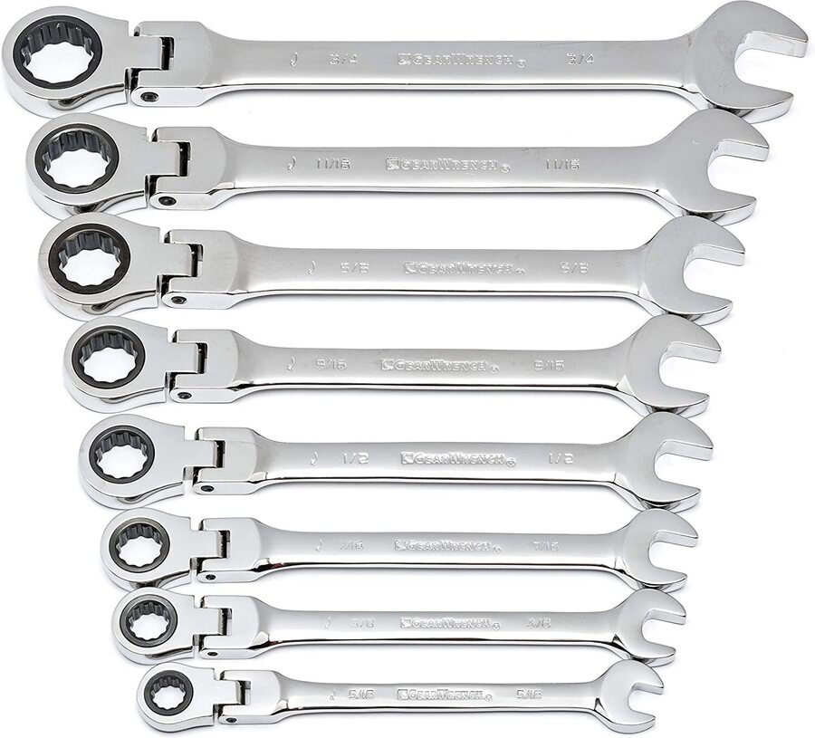 GEARWRENCH 12 Point Flex Head Ratcheting Combination SAE Wrench 8 ...