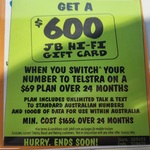 Bonus $600 Gift Card When You Port-In to Telstra 100GB/Mo $69/Mo Plan for 24 Months (Min Cost $1656) @ JB Hi-Fi (In-Store)