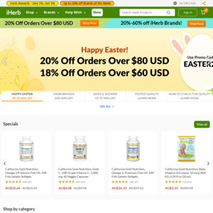 20% off Orders over US$80, 18% off Orders over US$60 & Free Delivery @ iHerb