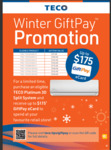 Redeem up to $175 GiftPay Card with Purchase of Eligible TECO Platinum 3D Split System @ eJoy Electronics