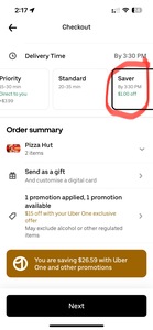 Save $1/$2 in Delivery Fees When Selecting “Saver” Option (Restaurants Only) @ UberEATS
