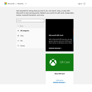 $5 Partner Gift Card (e.g. Amazon) for 4020 Points, $5 Microsoft Gift Card for 3095 Points @ Microsoft Rewards