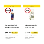 Roku Japanese Gin 700ml or Starward Two Fold Whisky 700ml $45.25 + Handling & Delivery @ Coles Online