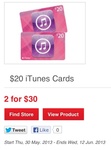 Itunes 2x$20 cards for $30