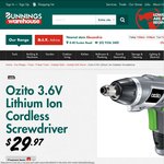 Ozito 3.6v Lithium Ion Cordless Screwdriver $29.97 in Store