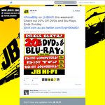 JB Hi-Fi 20% off All Blu-Ray/DVD - This Weekend Only