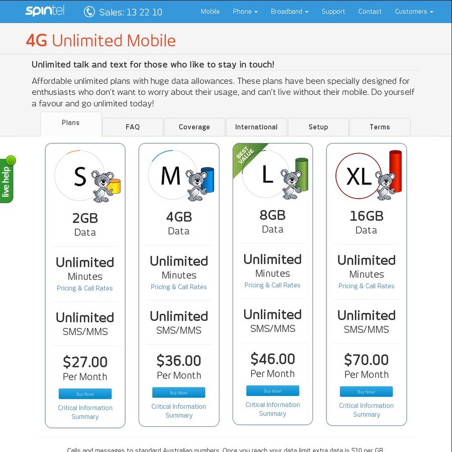 Spintel Mobile Plans $70/Month for Unlimited Calls & Texts + 16GB Data ...