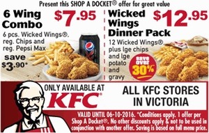 6 Wing Combo - $7.95 and Wicked Wings Dinner Pack - $12.95 at KFC (All ...