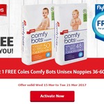 FREE 1 Unit of Coles Comfy Bots Unisex Nappies 36-60 Pack (Flybuys Members)