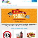 Win 1 of 25,000 Double Movie Passes (Event/Village Cinemas) from Coles/Flybuys