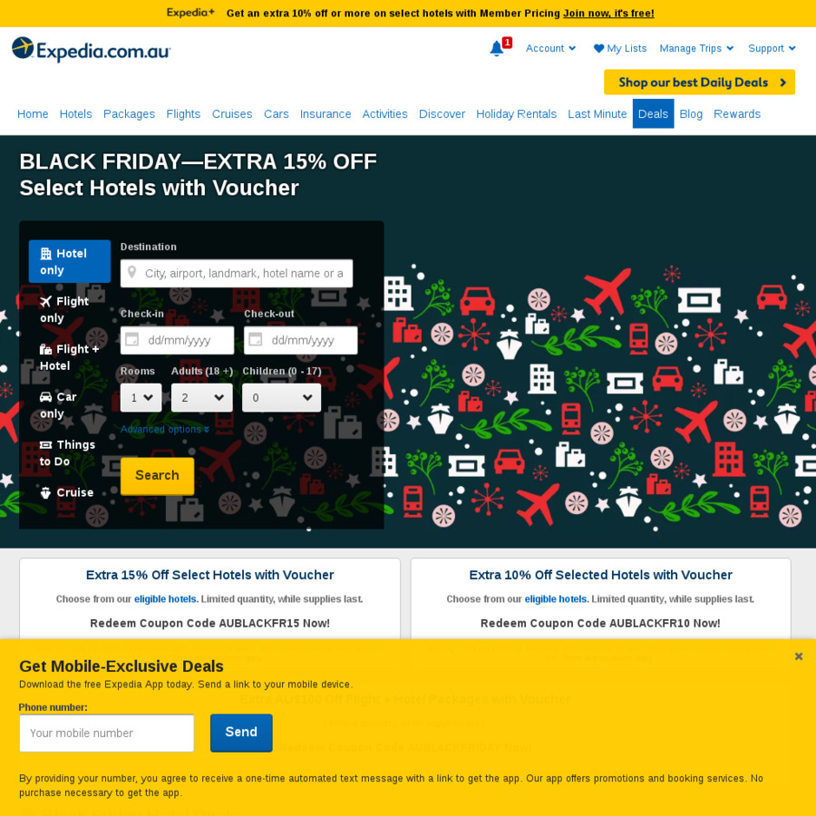 Expedia Black Friday 15% Off Hotels & $100 Off $1,000 Package - OzBargain