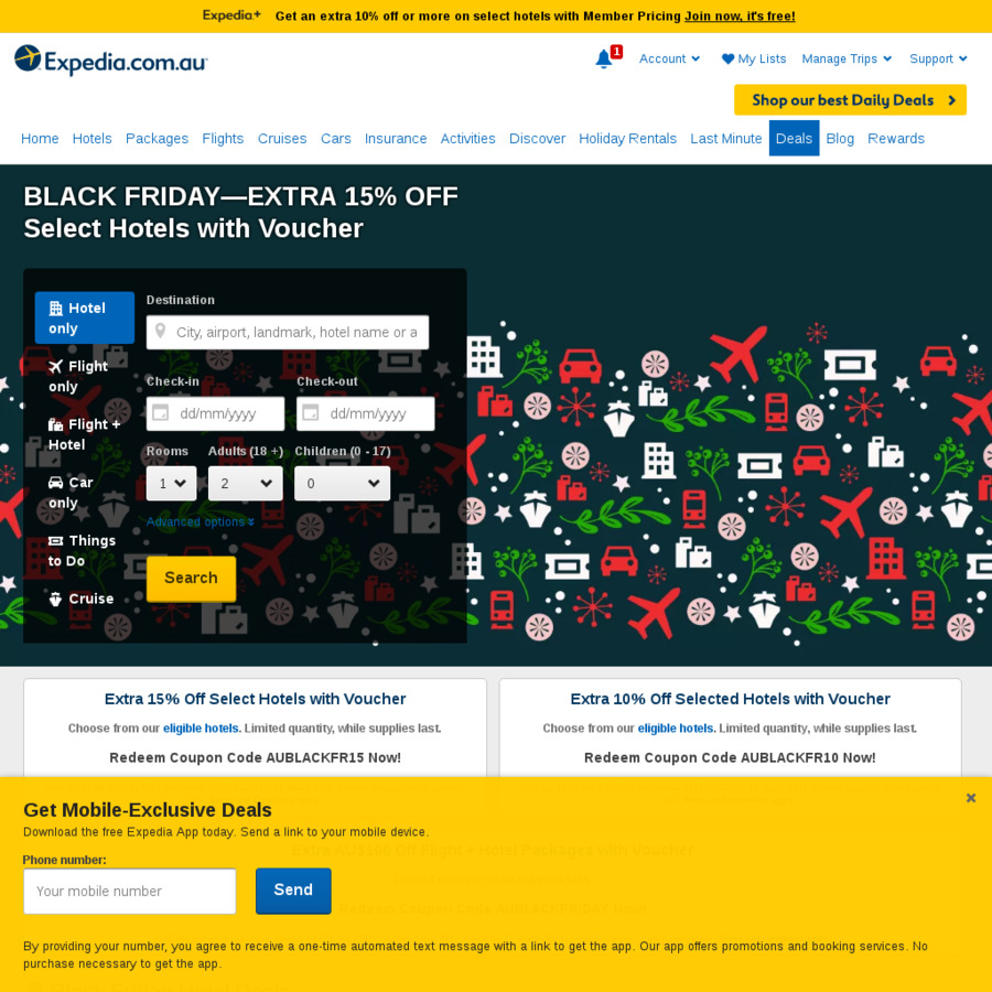 Expedia Black Friday 15 off Hotels & 100 off 1,000 Package OzBargain