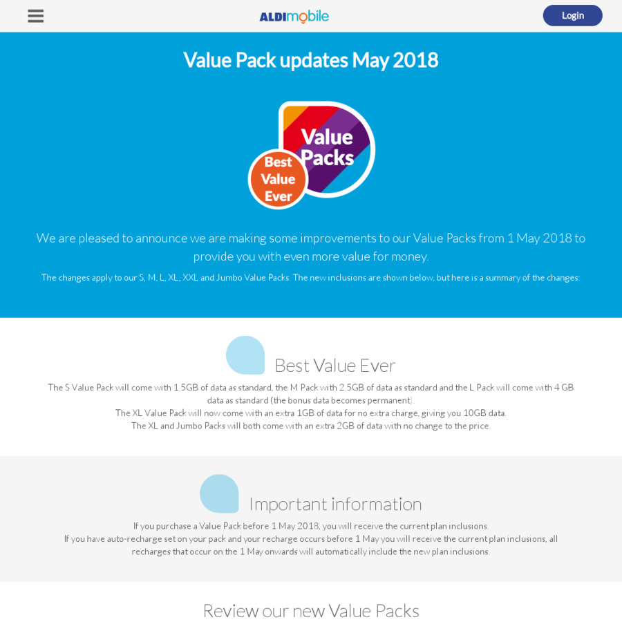 New ALDI Mobile Value Plans: S 1.5GB $15, L 4GB + 100min Int'l $25, XL