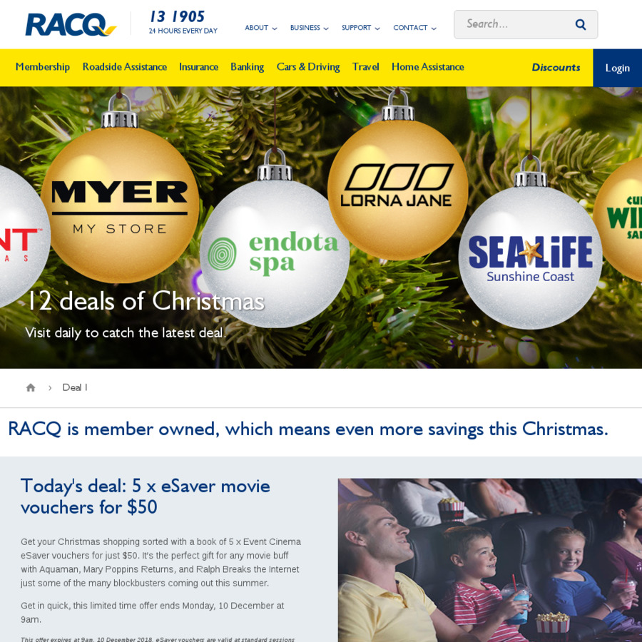 [QLD] 5 Event Cinema eSaver Vouchers for 50 RACQ 12 Days of