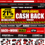 21% Store Voucher Cashback @ Sydney Tools