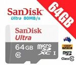 SanDisk Ultra 64GB 80MB/s MicroSD  - 3 for $19.85 + Delivery (Free with eBay Plus) @ Apus Express eBay