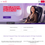 30% off Business Class Domestic Redemptions or Upgrades @ Velocity Frequent Flyer