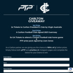 Win 2x Tickets to Carlton President’s Club or a Guernsey or 5x GA Tickets + PTP Prize Pack from Carlton FC & PTP