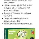 Woolworth Bricks Figurine Pack $3, Deluxe Starter Kit $10, Large Electric Delivery Truck $15 @ Woolworths