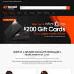 Win 1 of 4 $200 Culture Kings Gift Cards + $300 SIM with 240GB Data from Boost