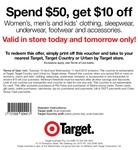 Spend $50 and Get $10 off at Target on Clothing, Sleepwear, Underwear, Footwear and Accessories