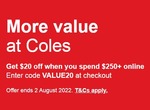 $20 off $250+ Order + Delivery ($0 C&C/ $270 Order) @ Coles Online
