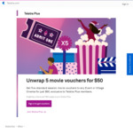 5 Standard Movie Vouchers for Event or Village Cinemas for $50 @ Telstra Plus (Membership Required)