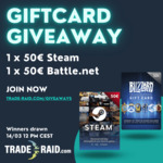 Win a €50 Steam Gift Card or €50 Battlenet Gift Card from Trade-Raid ApS