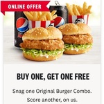 Buy One Get One Free Zinger / Original Recipe Burger Combo $11.45 (Excl SA) @ KFC (App & Pickup Only)
