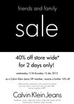 40% off Store Wide Calvin Klein Jeans (Selected Stores)