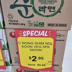 [ACT] Nongshim Soon Veggie Ramyun 112g 5pk $2.95 @ SupaExpress, Lyneham