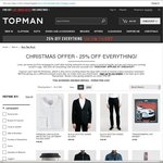 TOPMAN Christmas Offer 25% off Everything + Free Worldwide Shipping (£50 Min Spend)