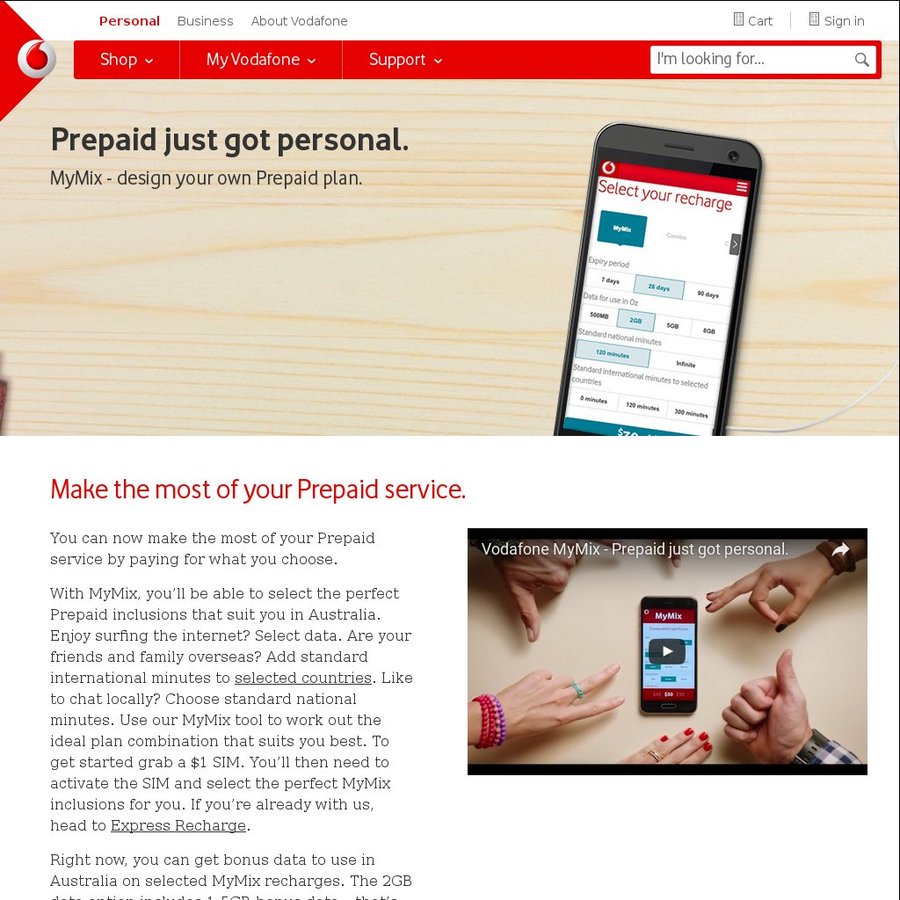 Vodafone MyMix Prepaid Plans e.g. 3.5GB 30p/m OzBargain