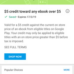 $5 Credit toward Any eBook over $5 @ Google Play Store