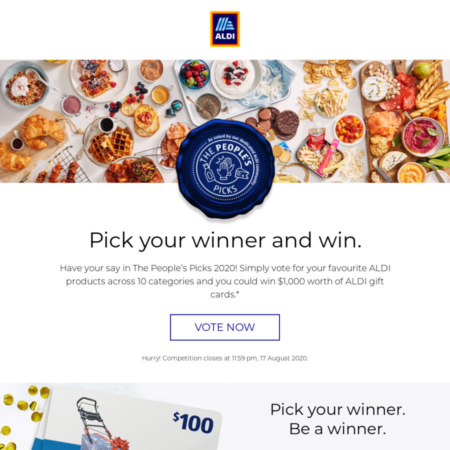 Win 1,000 Worth of ALDI Gift Cards or One of 10x 100