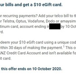 ANZ Frequent Flyer Platinum Card: Set Up Recurring Billing with Telstra, Optus, Amaysim, Vodafone or Dodo & Receive $10 Giftcard