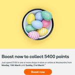 Bonus 5400 Everyday Rewards Points with $100 Spend in One or More Shops in-Store or Online (Activation Required) @ Woolworths