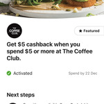 $5 Cashback When You Spend $5 or More at The Coffee Club @ CommBank Rewards (Activation in App Req)